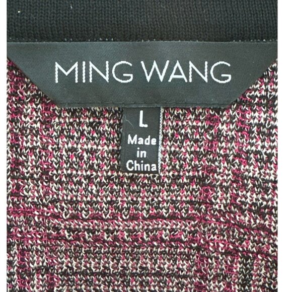 Ming Wang Women's Blazer Jacket Size L Pink Black White Plaid Knit Zip Pockets - Picture 3 of 10